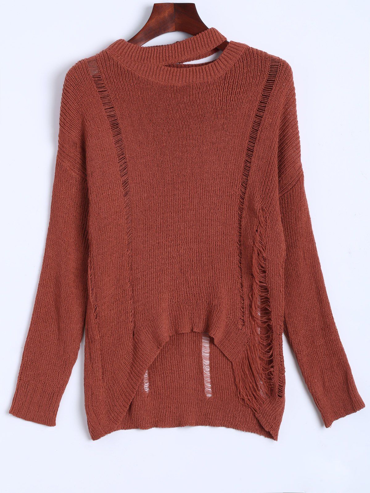 

Slouchy Dropped Shoulder Distressed Sweater, Jacinth