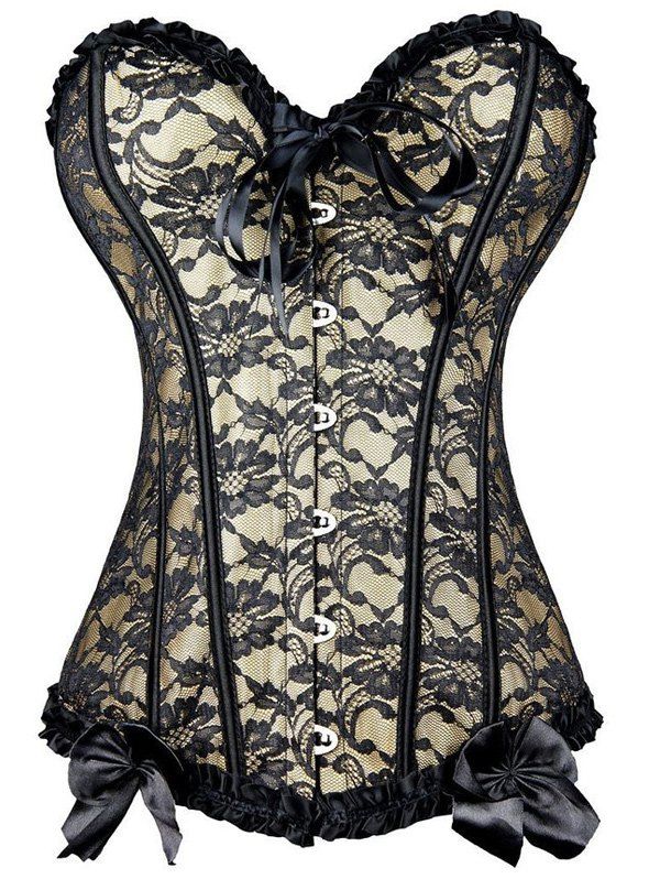 

Bowknot Lace Steel Boned Corset, Apricot
