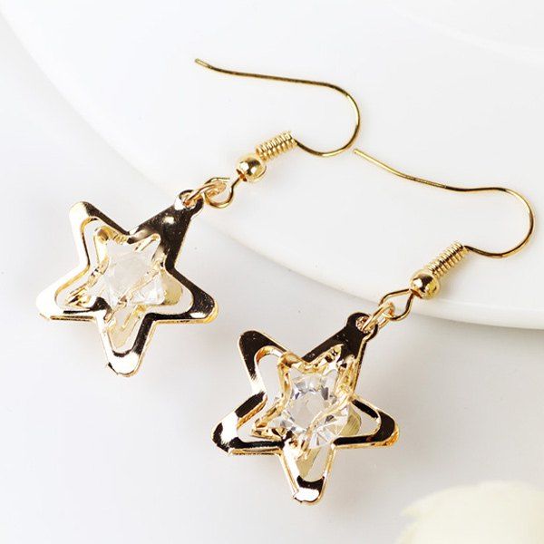 

Faux Gem Star Drop Earrings, Golden