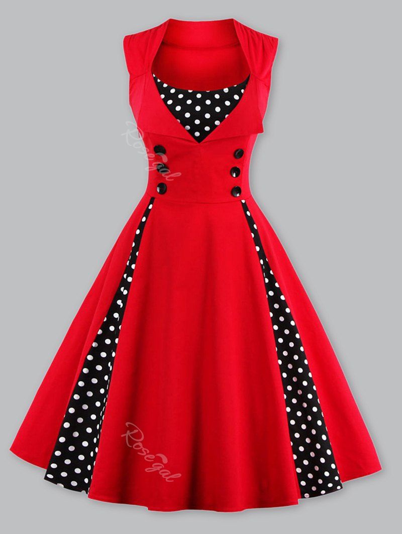 Red 5xl 1950 Polka Dot Plus Size Panel Prom Dress | Rosegal.com