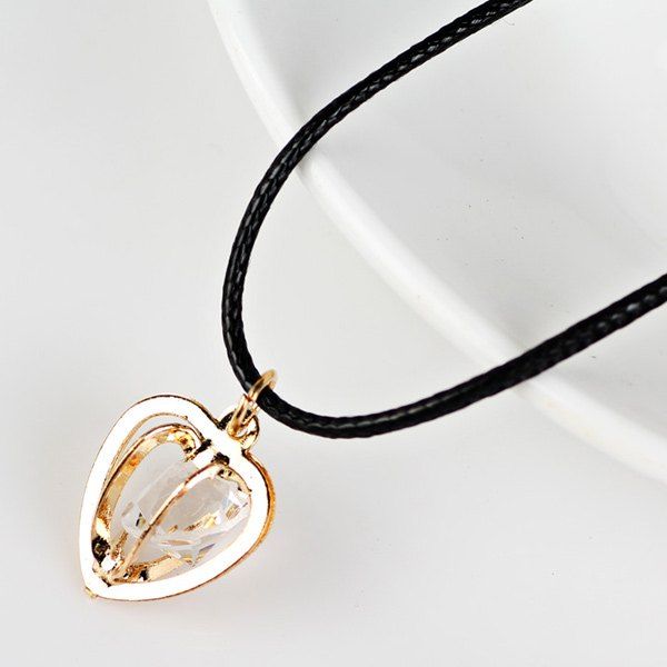 

PU Leather Rope Rhinestone Heart Necklace, Golden