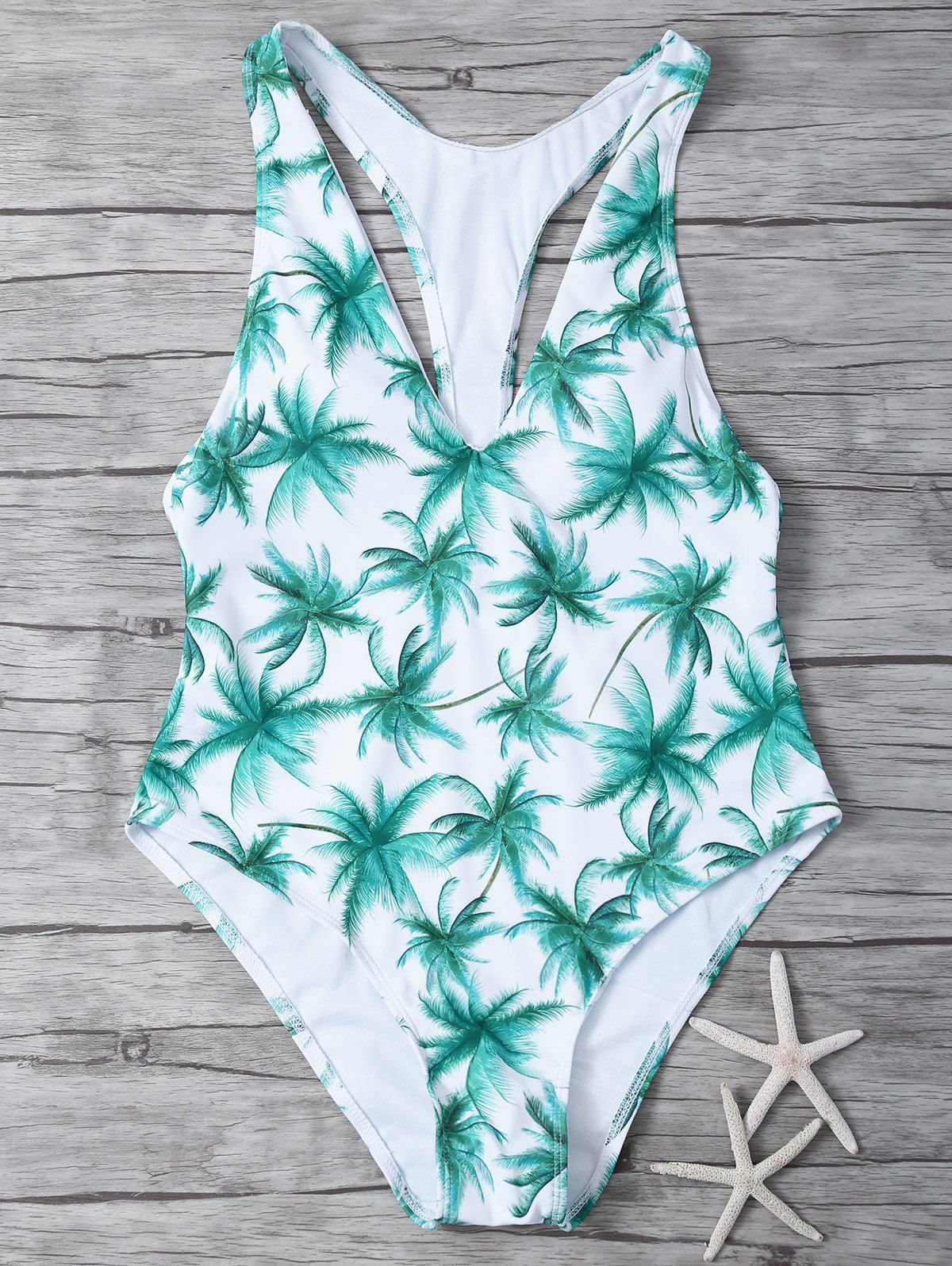 [28 OFF] Printed High Cut One Piece Swimsuit Rosegal