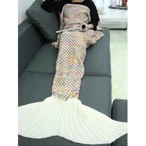 

Home Sofa Rhombus Design Knitted Throw Bed Mermaid Blanket, Beige