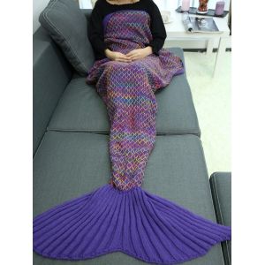 

Home Sofa Rhombus Design Knitted Throw Bed Mermaid Blanket, Deep purple