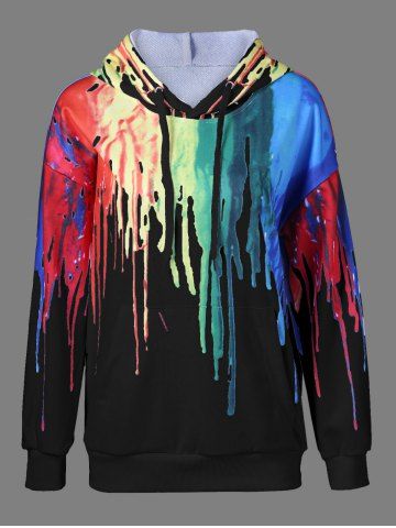 rainbow hoodie color 2019  Drip Hoodie Paint Drawstring Rosegal.com