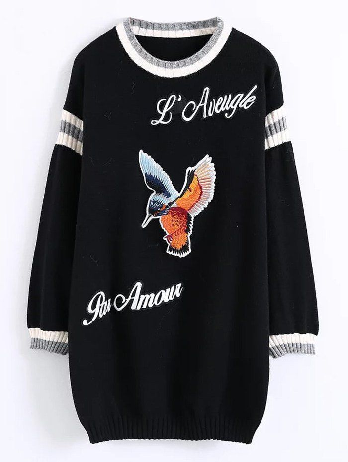 [27 OFF] Embroidered Knit Sweater Dress Rosegal