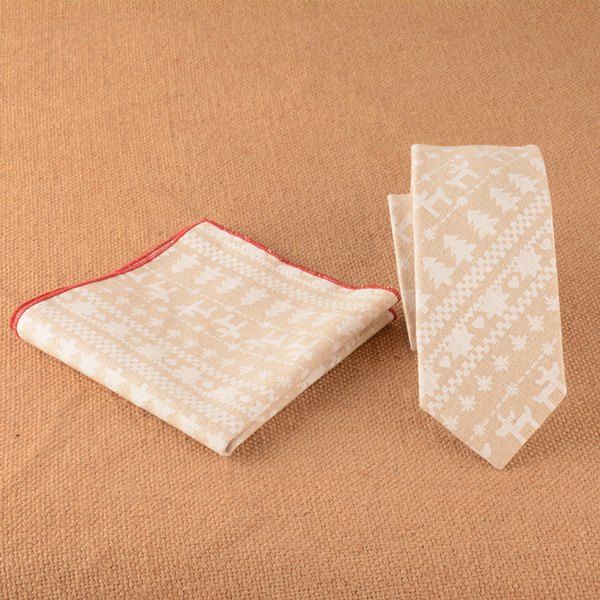 

Christmas Tree Pattern Pocket Square and Neck Tie, Khaki