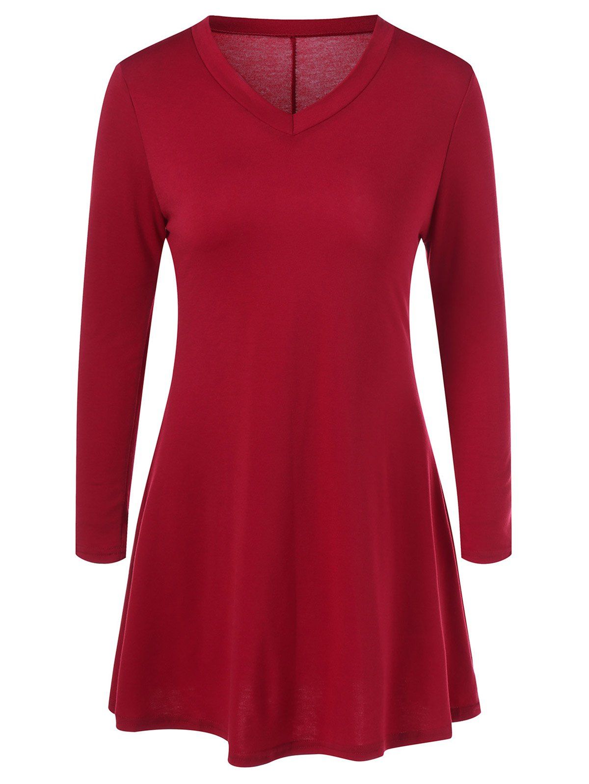 [89% OFF] Mini Long Sleeve V Neck Fit And Flare Dress | Rosegal