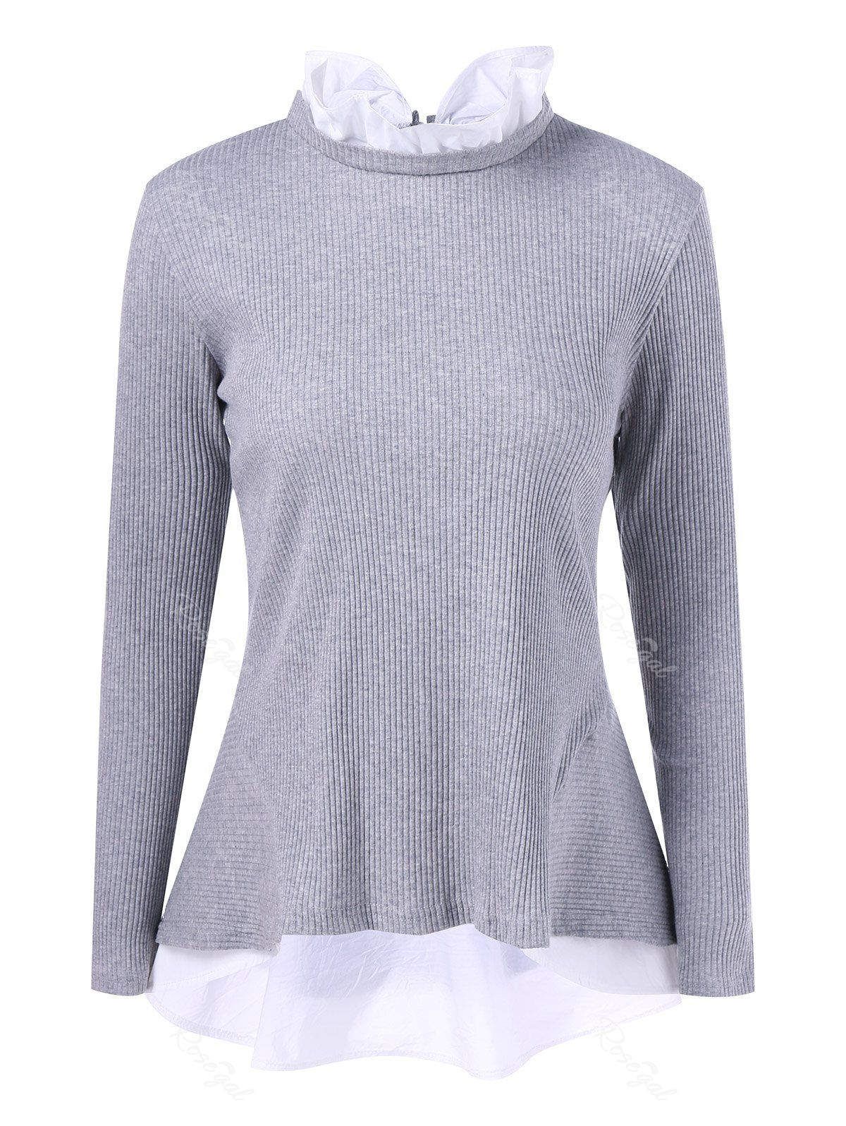 

Plus Size Patchwork Peplum Knitwear, Gray