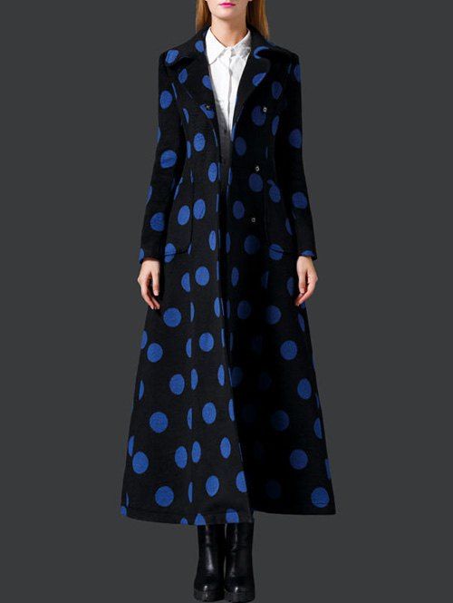 

Polka Dot Wool Skirted Maxi Coat, Black