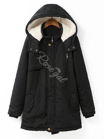 

Plus Size Hooded Flocking Coat, Black