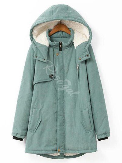 

Plus Size Hooded Flocking Coat, Pea green