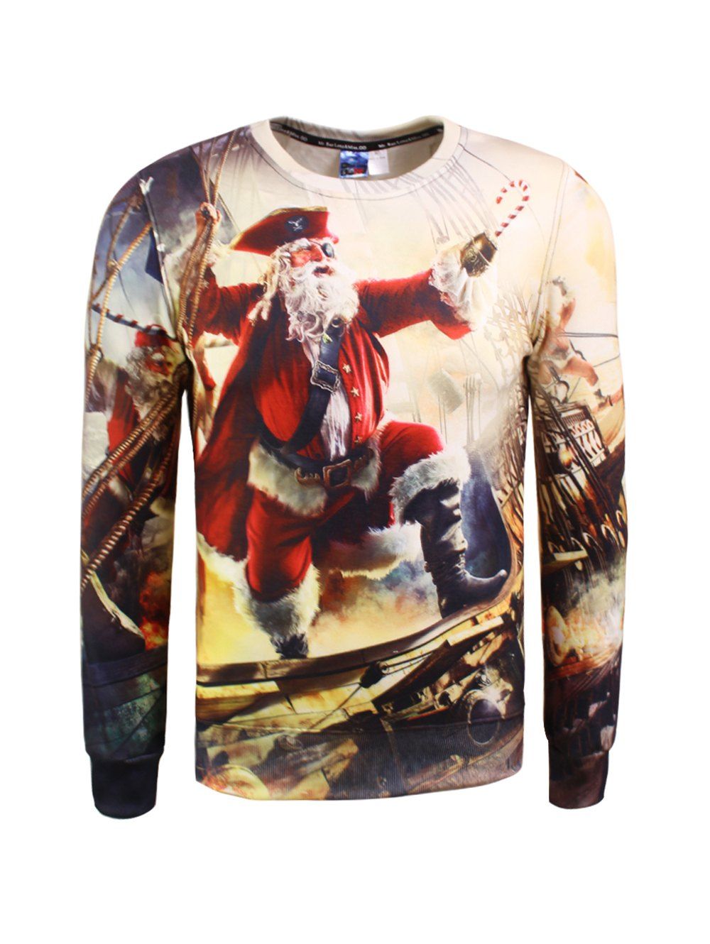 

3D Pirate Print Crew Neck Christmas Sweatshirt, Colormix