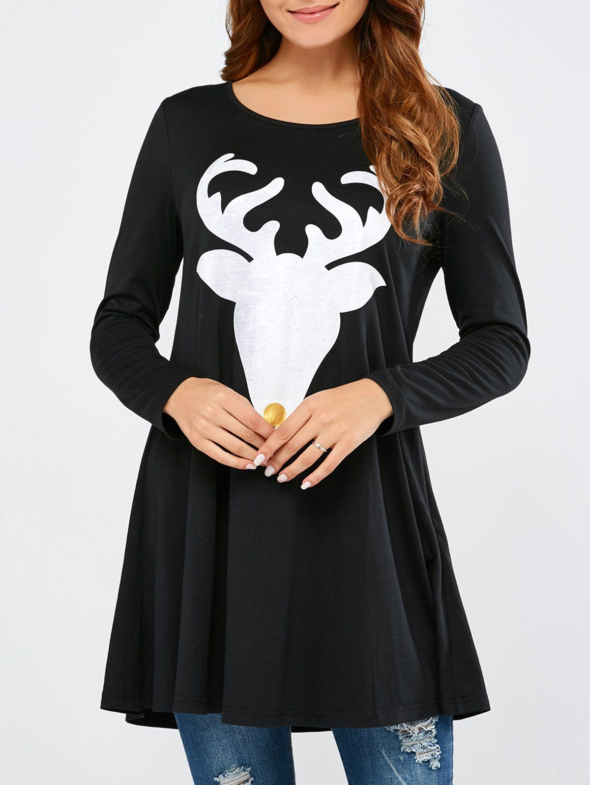 

Reindeer Print Christmas Tee, Black