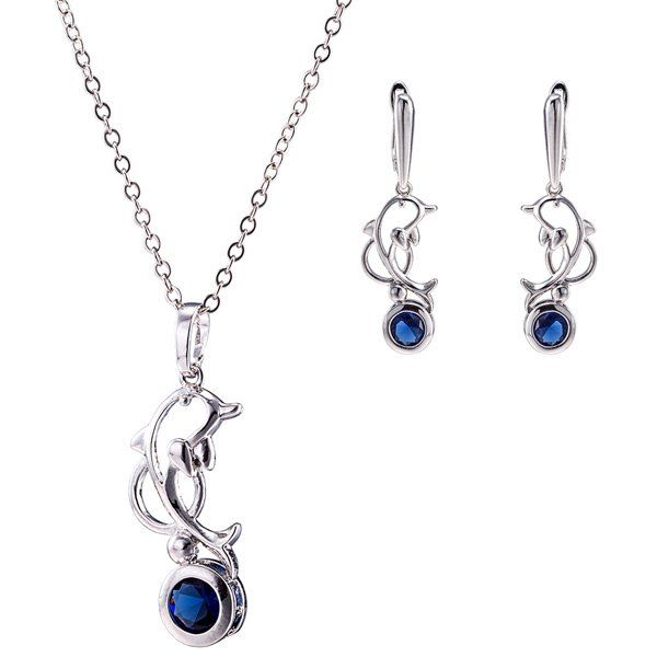 

Dolphin Zircon Pendant Necklace Set, Blue