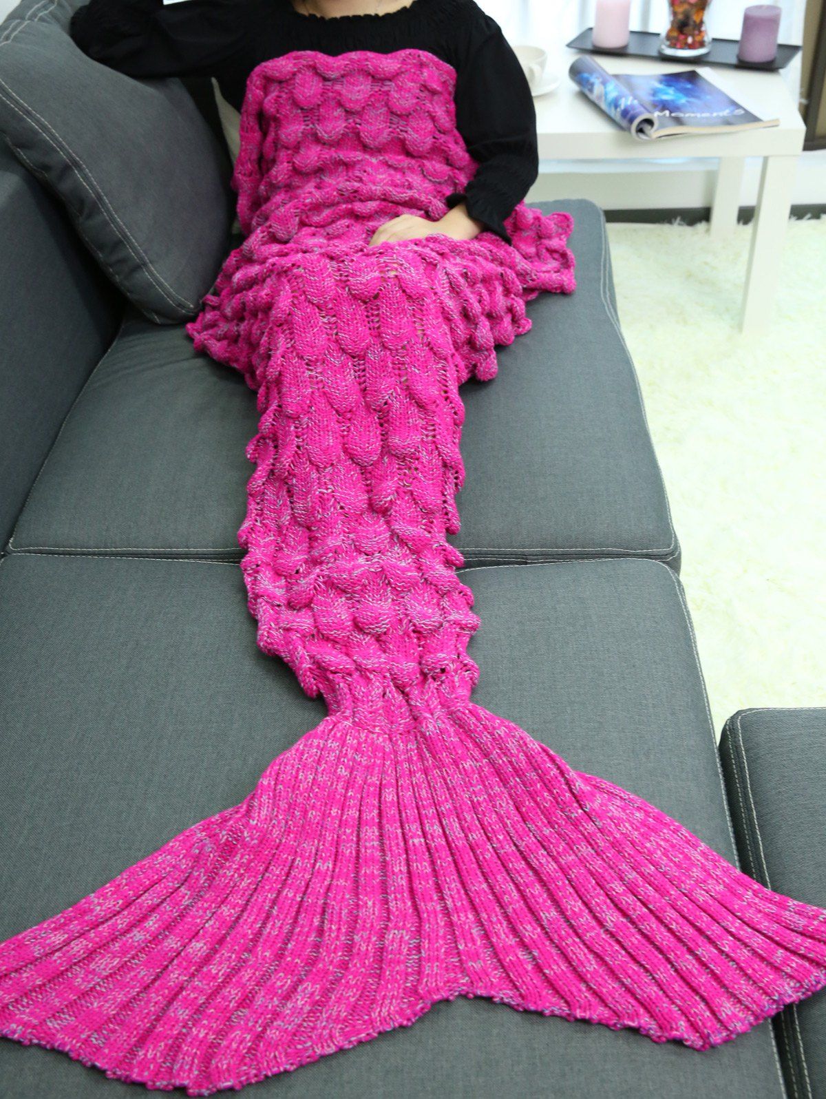 New Knitting Fish Scales Design Mermaid Tail Style Blanket  