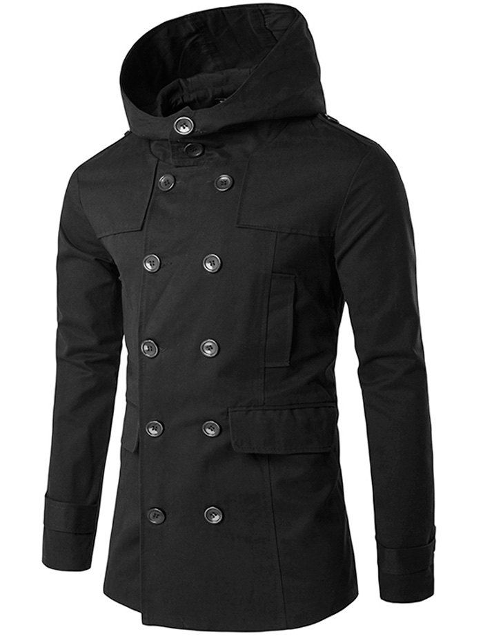 [16% OFF] Lapel Collar Double Breasted Hooded Coat | Rosegal