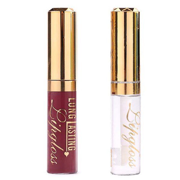 

2 Pcs/Set Waterproof Lip Gloss and Lip Oil, #22