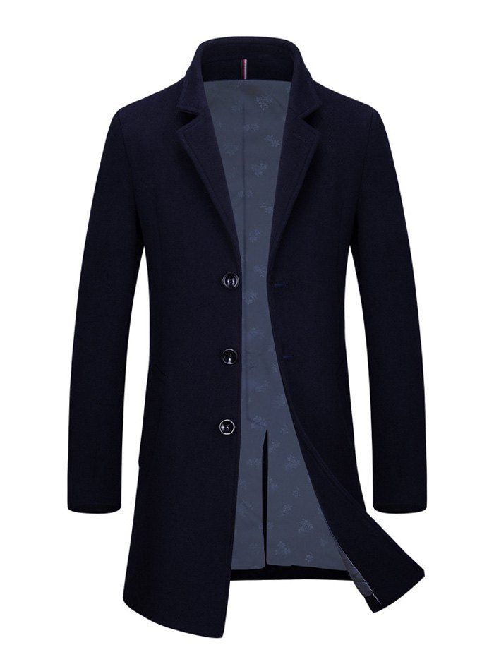 

Slim Fit Single Breasted Lapel Wool Blend Coat, Cadetblue