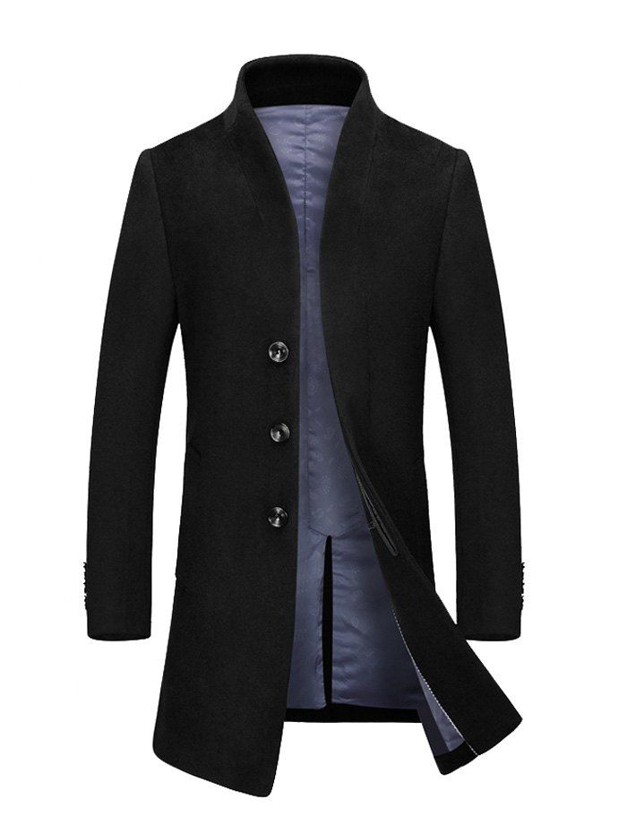 2019 stand collar single breasted wool blend coat