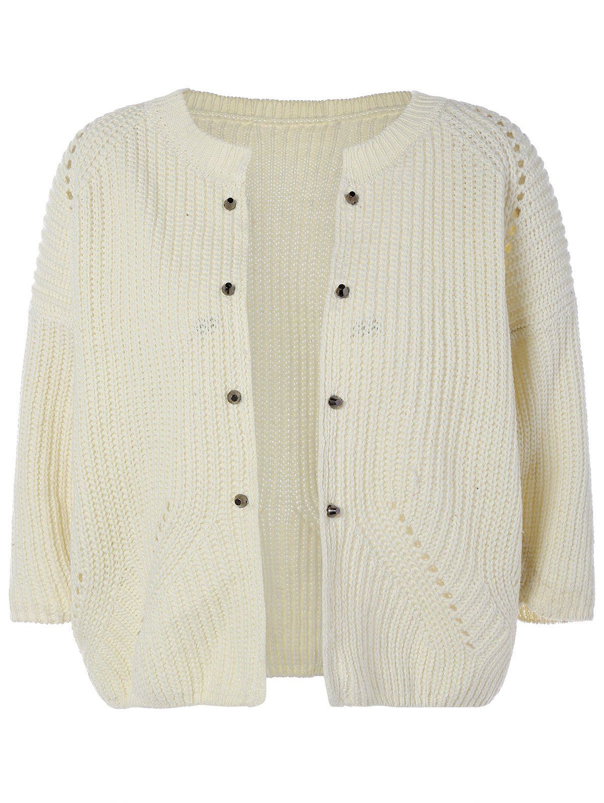 

Rivet Open-Front Knit Cardigan, Off-white
