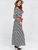 Long Sleeve V Back Striped Belted Maxi Dress -  