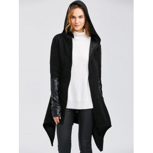 Leather Panel Self-Tie Wrap Coat