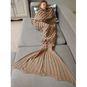 

Knitted Fish Scales Design Wrap Mermaid Blanket and Throws For Kids, Orange
