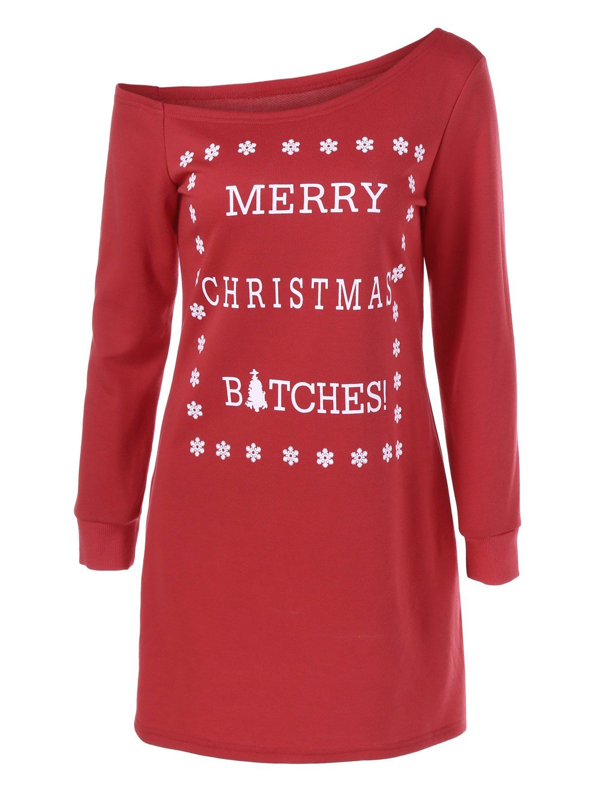 

Christmas Snowflake Print Shift Tee Dress, Red