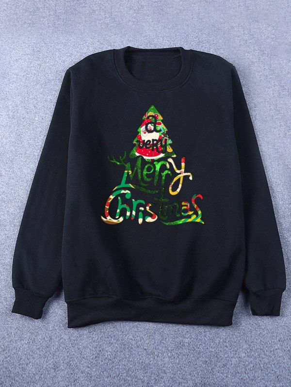 

Printed Crew Neck Christmas Sweatshirt, Black