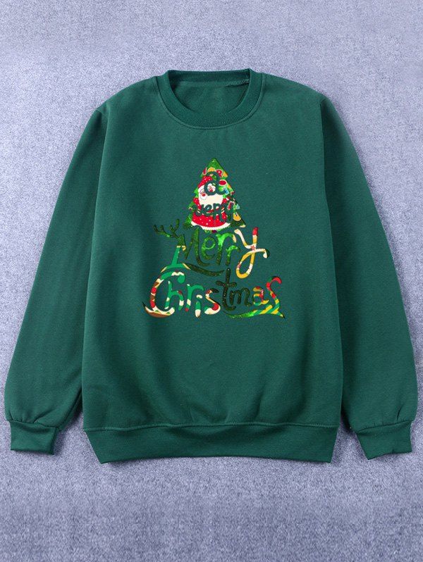 

Printed Crew Neck Christmas Green Sweatshirt, Blackish green