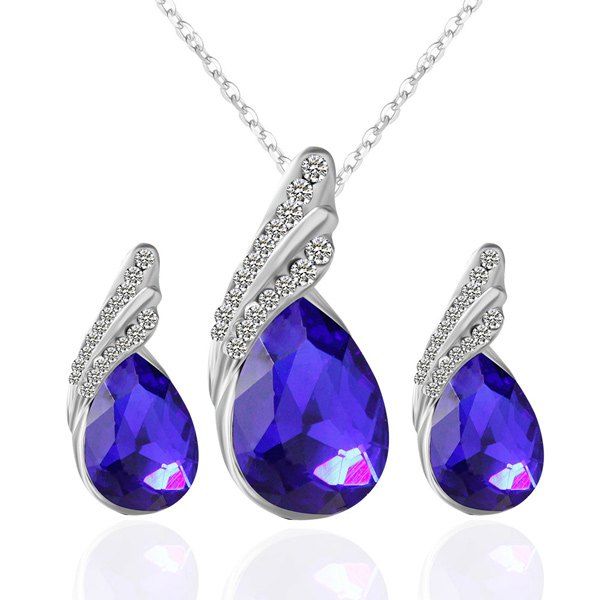 

Rhinestone Fake Crystal Teardrop Jewelry Set, Blue