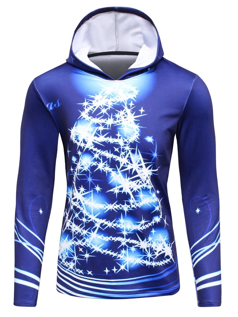 

3D Christmas Tree Print Flocking Hoodie, Blue