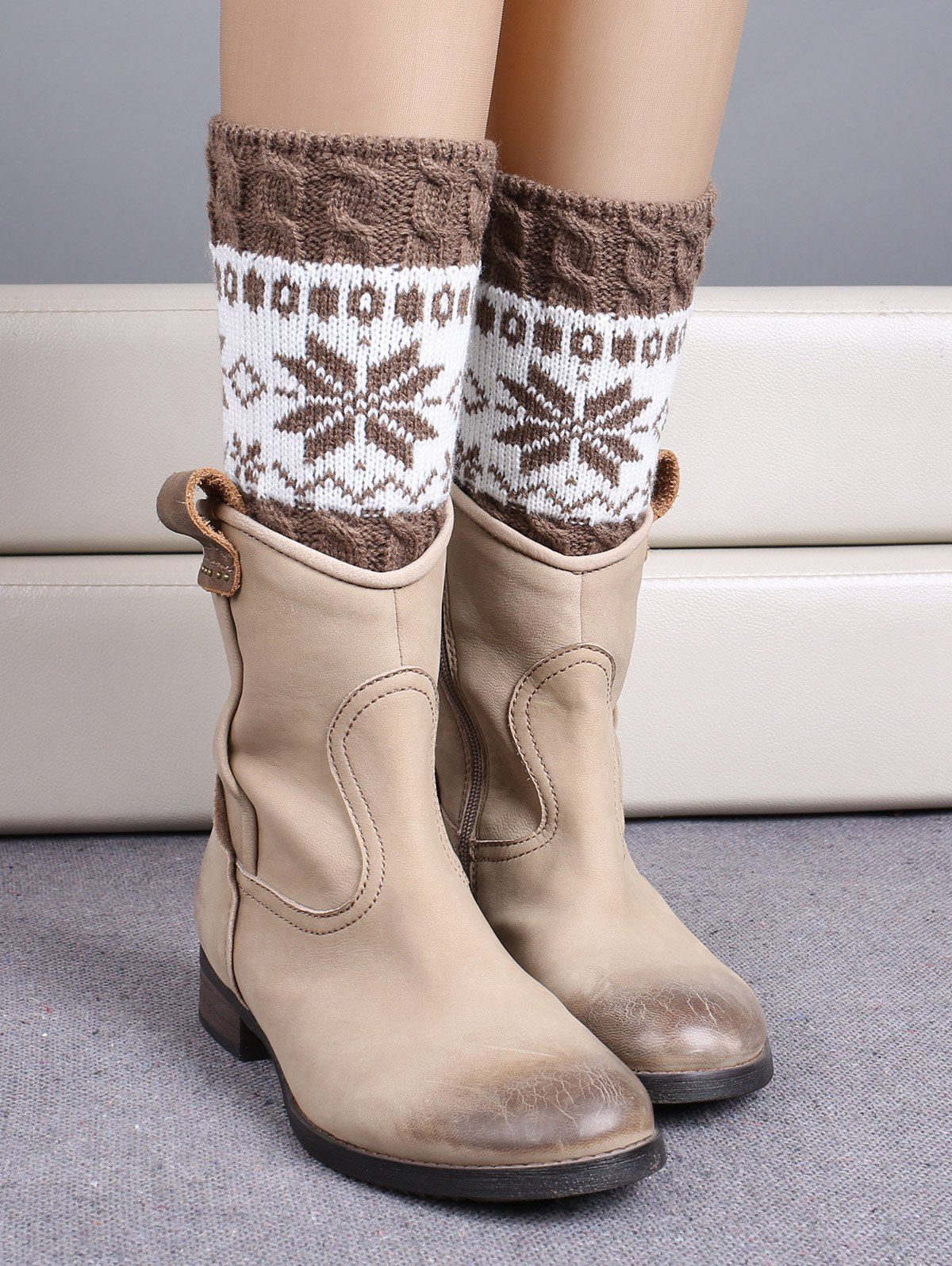 

Christmas Snowflake Jacquard Boot Cuffs, Khaki