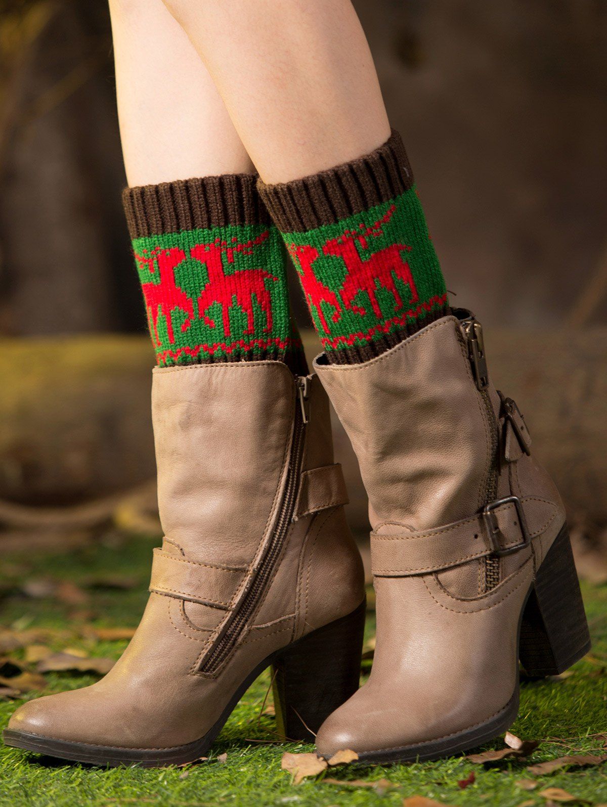 

Christmas Deer Jacquard Boot Cuffs, Green