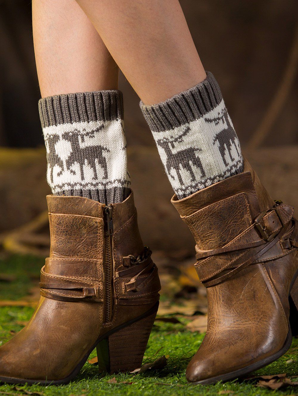 

Christmas Deer Jacquard Boot Cuffs, Gray
