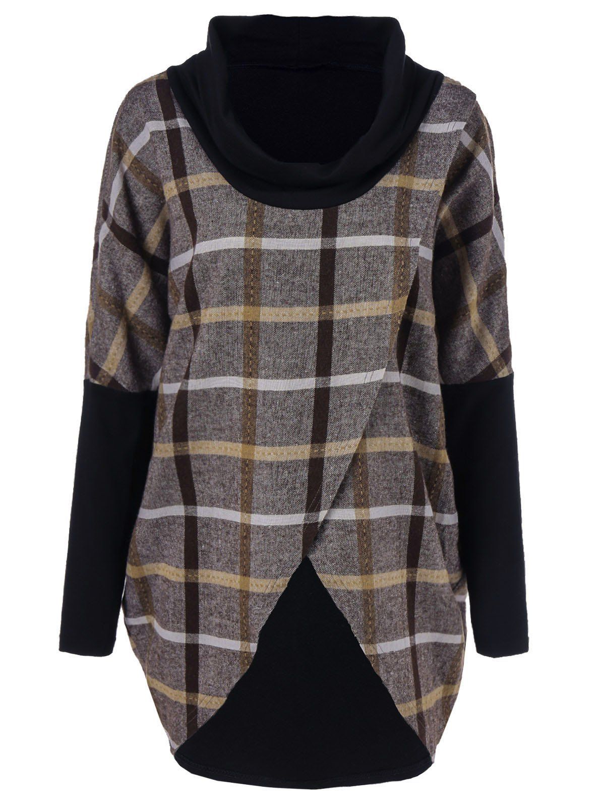

Cowl Neck Plaid Overlap Tee, Checked