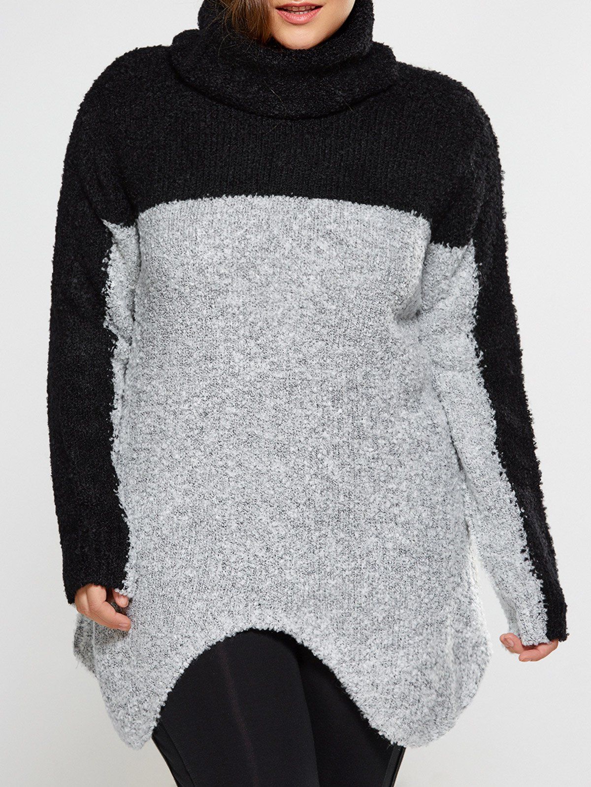 

Plus Size Two Tone Asymmetrical Fuzzy Sweater, Gray