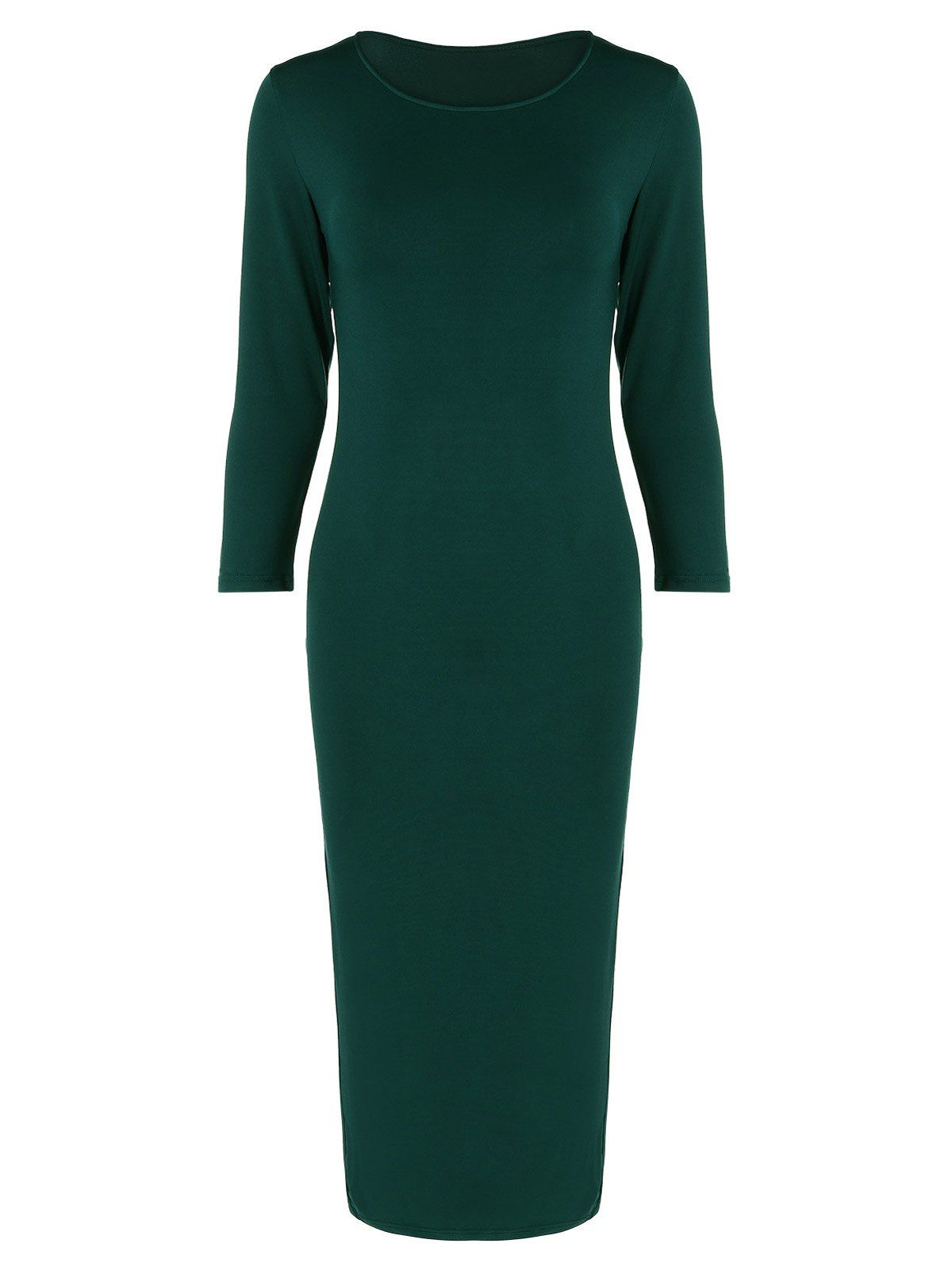 [57% OFF] Long Sleeve Slim Fitted Midi Dress | Rosegal