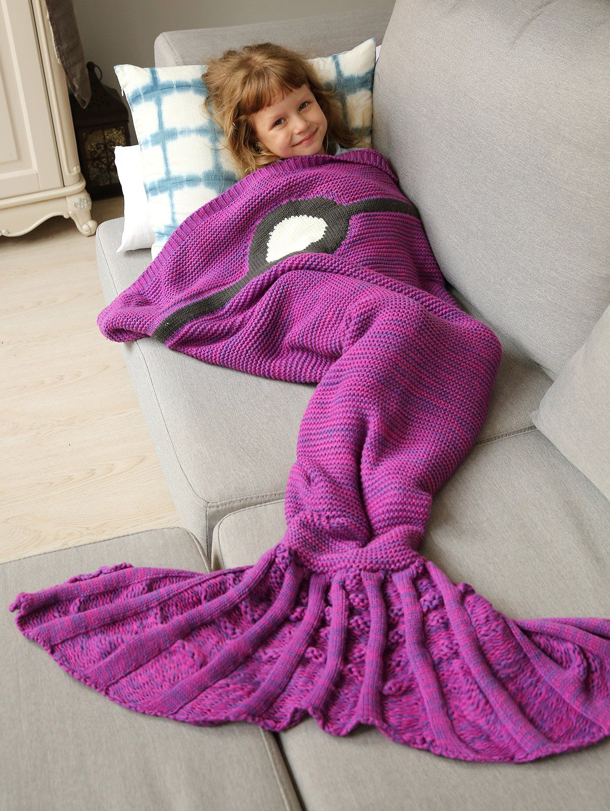 

Winter Thicken Knitted Wrap Sofa Mermaid Blanket, Violet rose