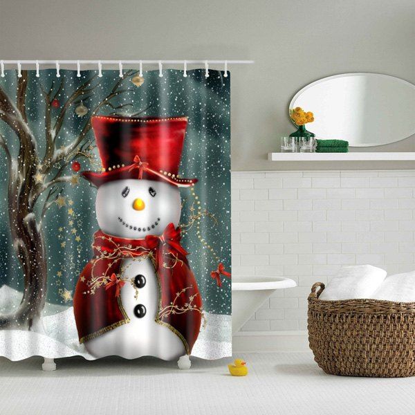 

Christmas Snowman Mouldproof Waterproof Bathroom Shower Curtain, Colormix