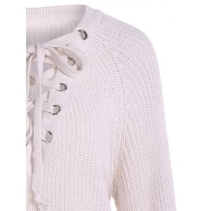 White One Size Lace-up Loose Sweater | RoseGal.com
