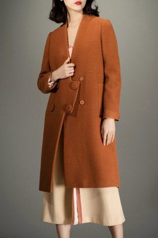 Sale V Neck Walker Wool Coat ANTIQUE BROWN L