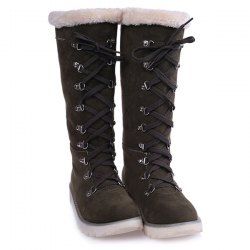 Lace Up Suede Mid-Calf Boots