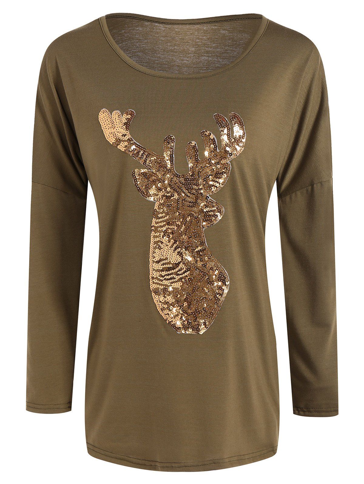 [61% OFF] Christmas Reindeer Sequin Long Sleeve T-Shirt | Rosegal