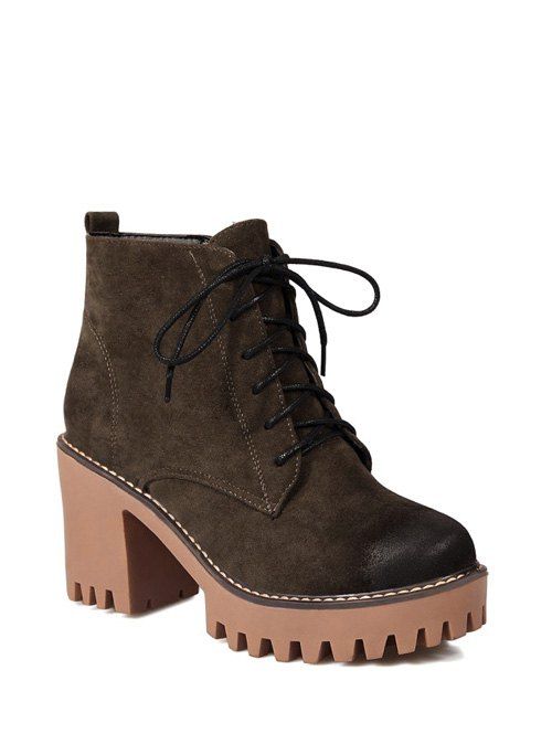 [51 OFF] Zip Tie Up Chunky Heel Ankle Boots Rosegal