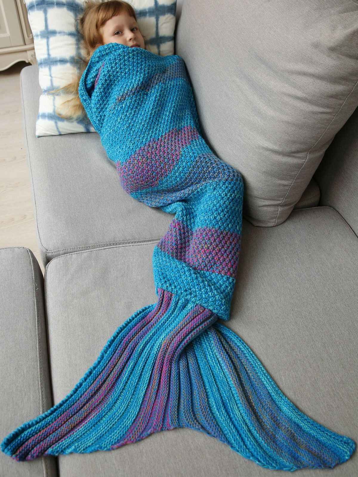 Sale Winter Thicken Lengthen Color Block Sleeping Bag Wrap Kids Mermaid Blanket  