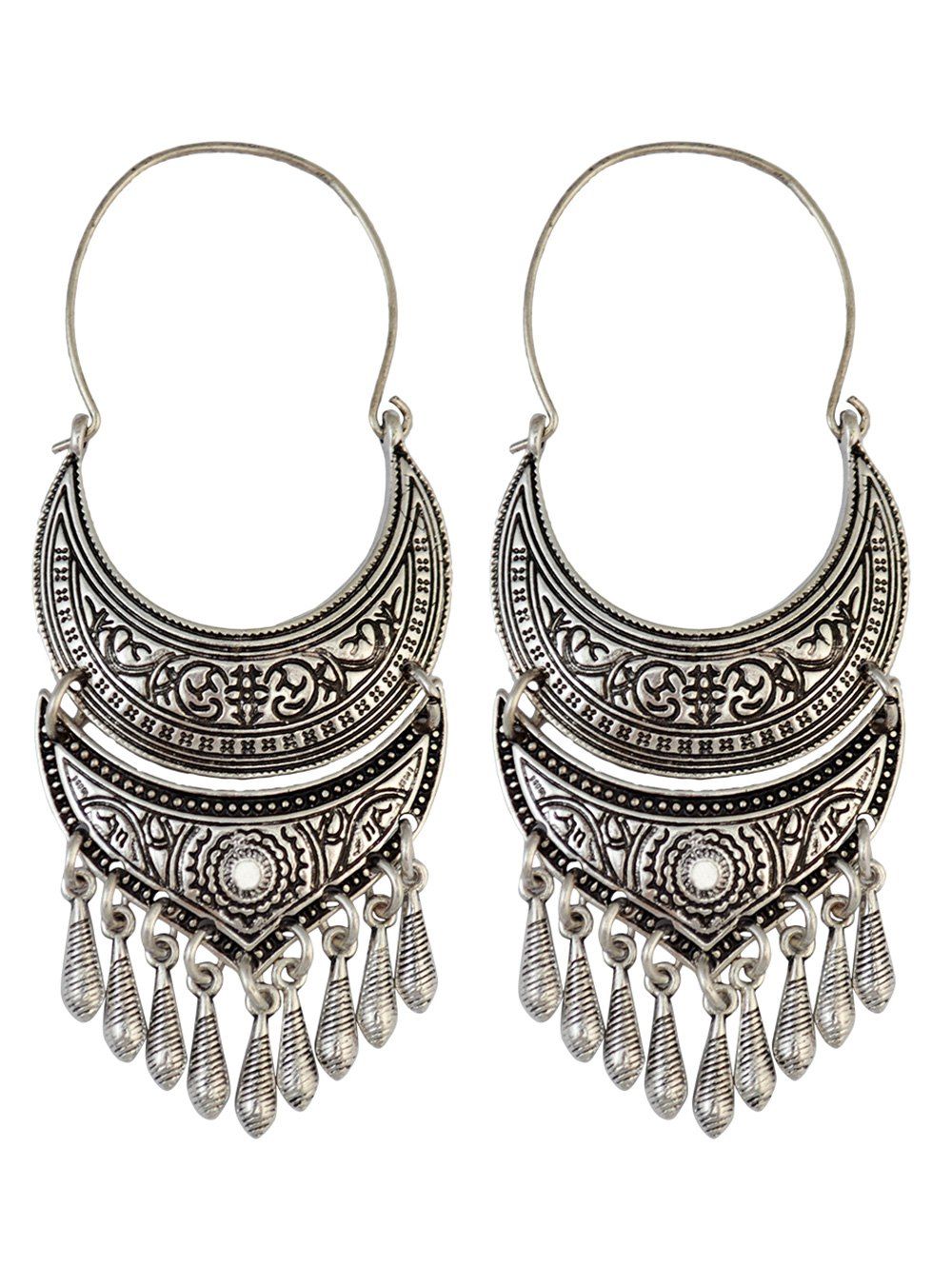 

Vintage Crescent Tear Drop Earrings, Silver
