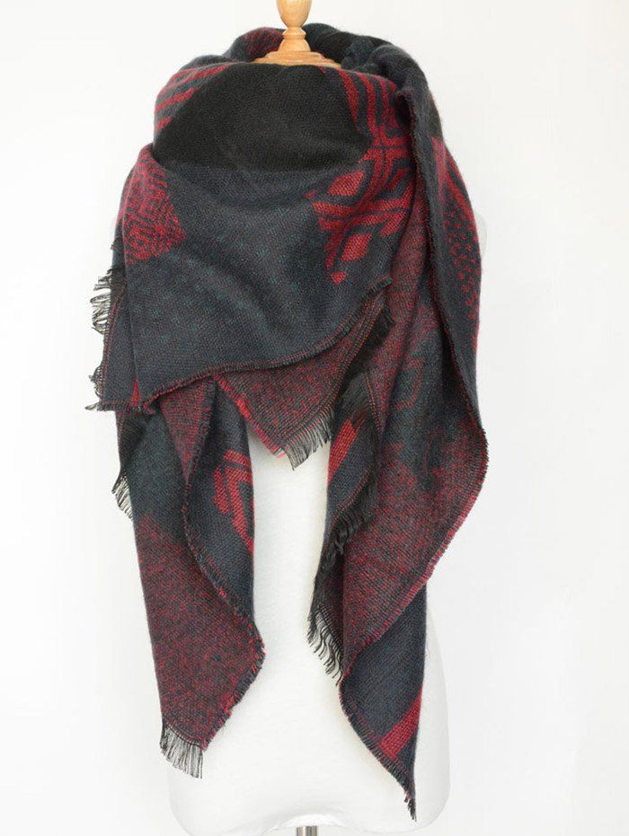

Aztec Geometry Fringed Knit Shawl Blanket Scarf, Black