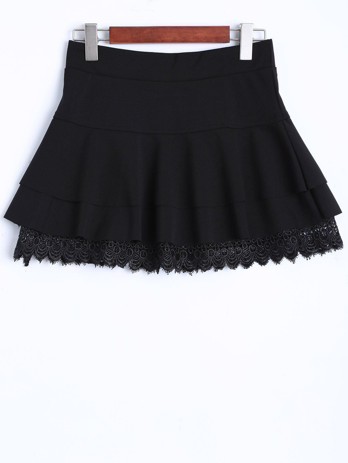 [4% OFF] Concise Lace Insert Tiered Mini Skirt | Rosegal
